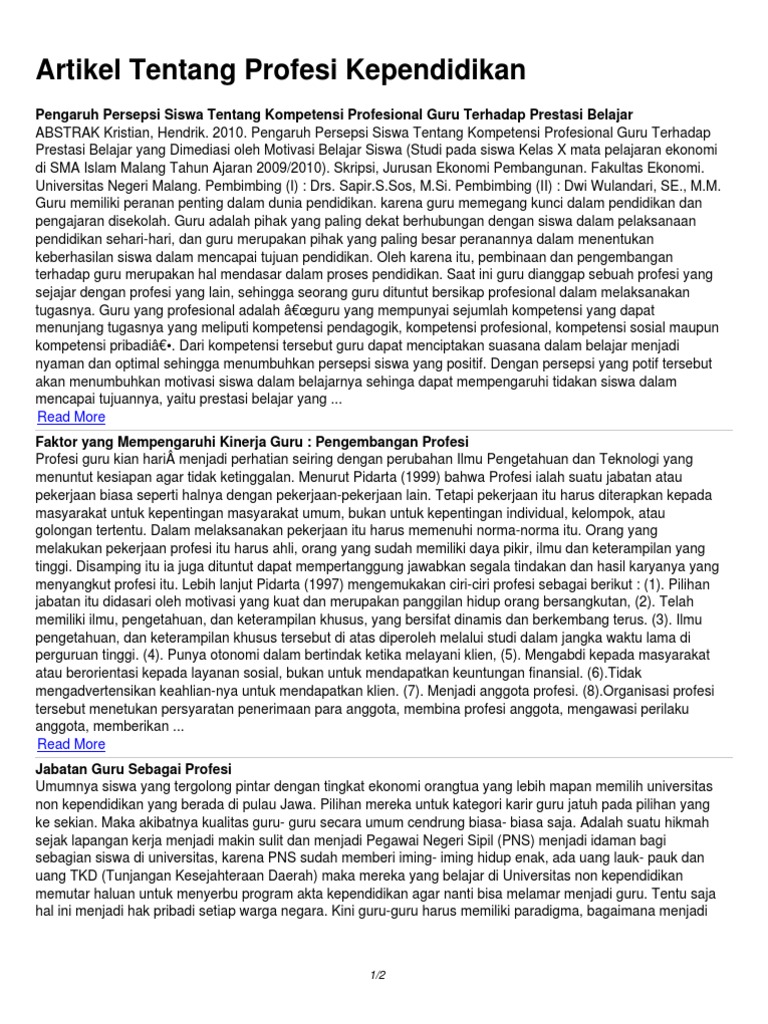 Artikel Tentang Profesi Kependidikan Artikel Tentang Profesi Kependidikan