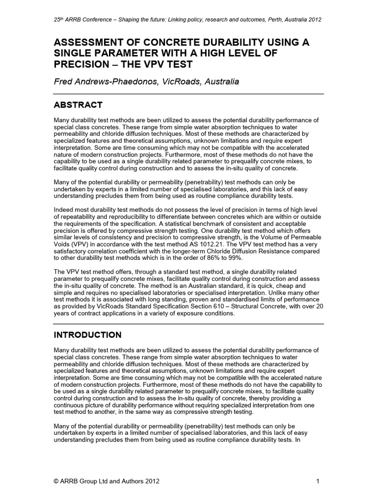 VPV Test: Concrete Durability Assessment | PDF | Concrete | Cement