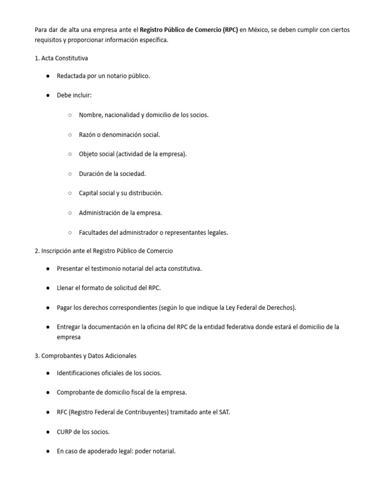 Registro Público de Comercio en México | PDF