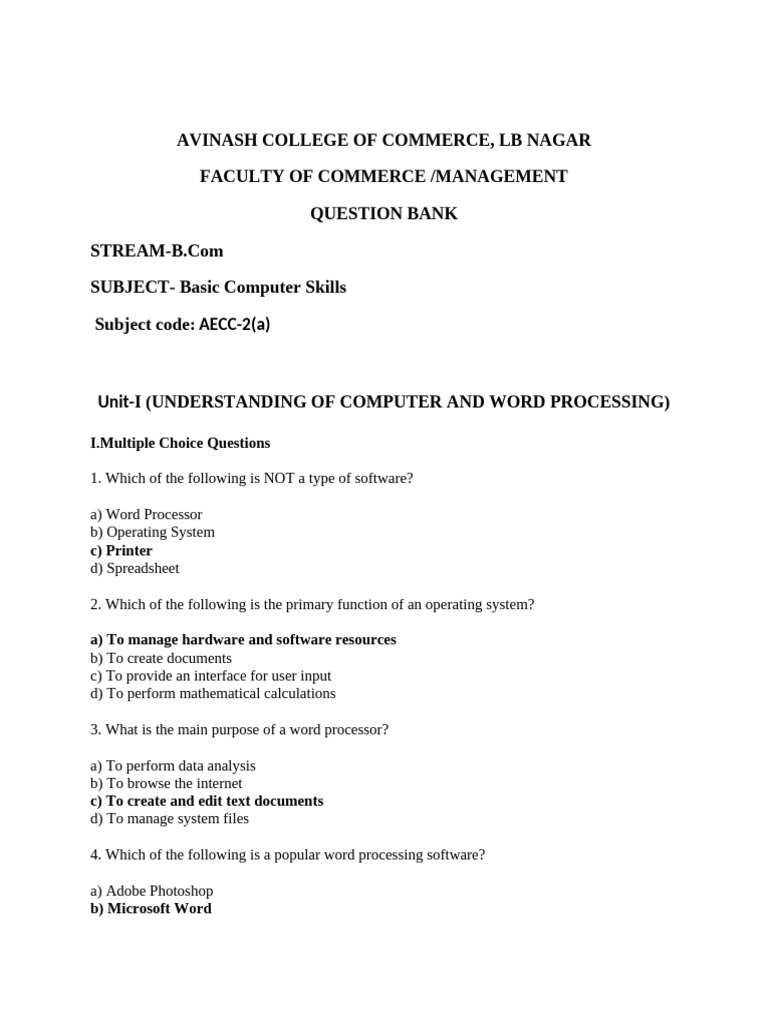 B.Com Basic Computer Skills Question Bank | PDF | World Wide Web ...