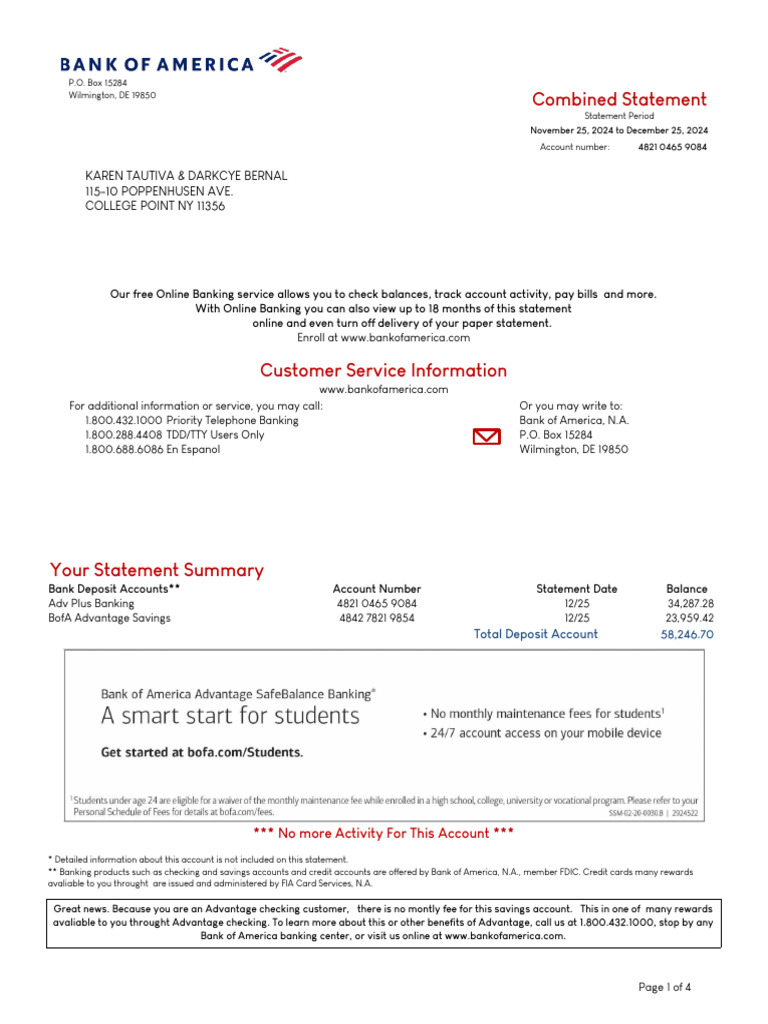 Bofa Nov Dec | PDF | Overdraft | Banks