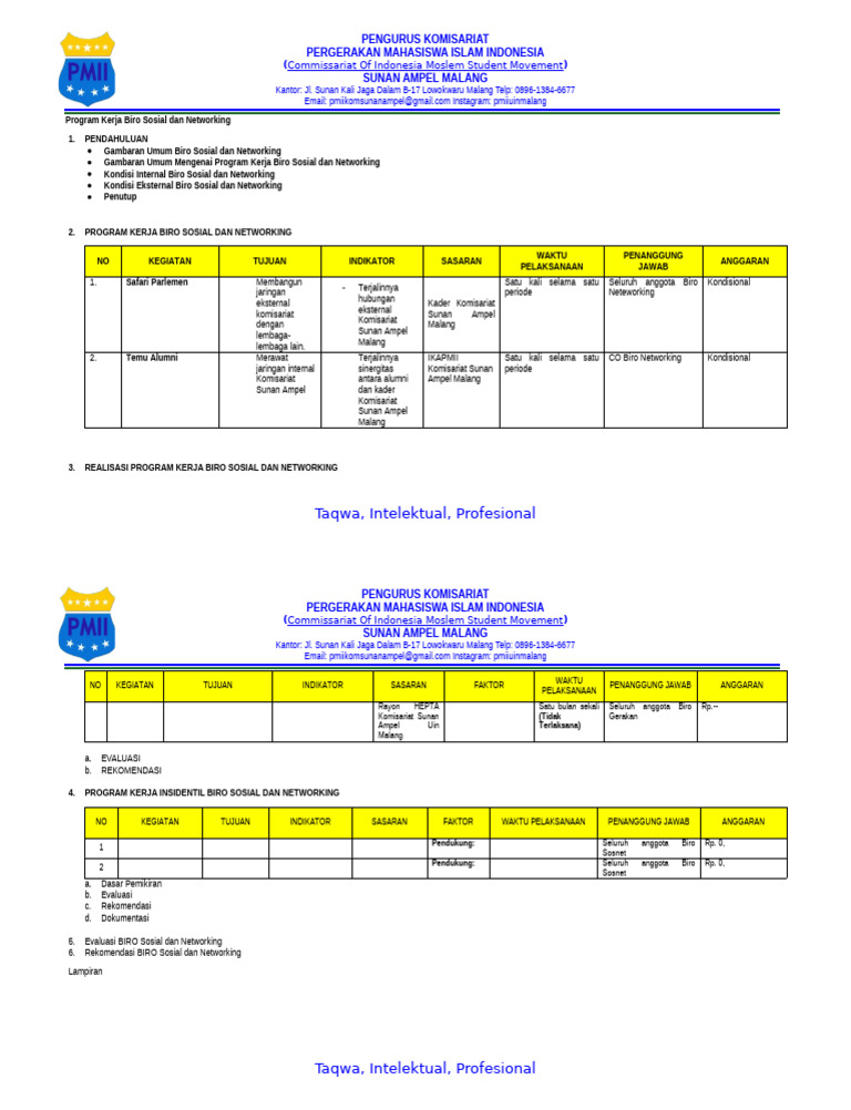 Program Kerja Biro Sosial dan Networking | PDF