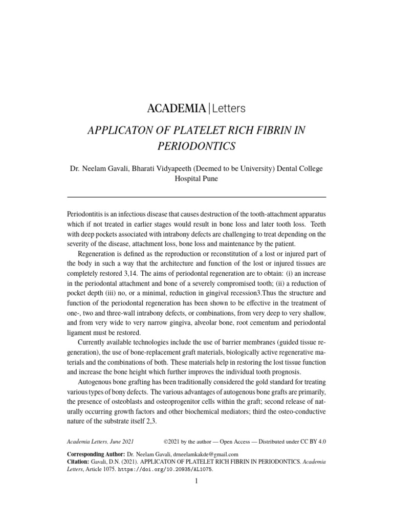 Applicaton of Platelet Rich Fibrin in Pe | PDF | Coagulation ...