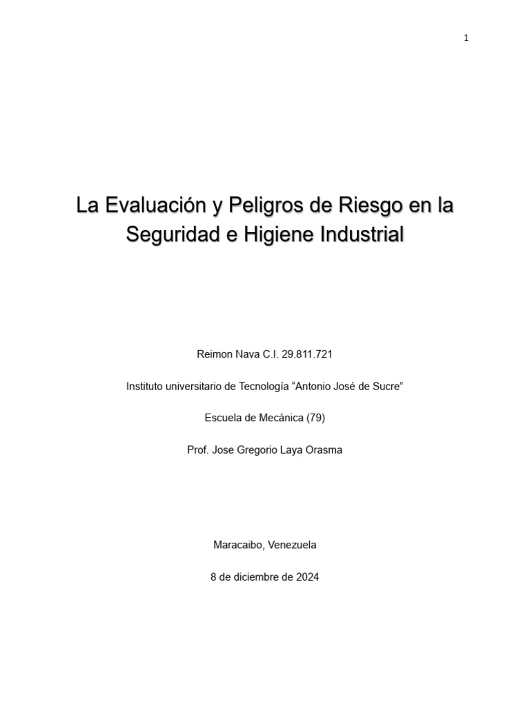 Evaluación de Riesgos en Seguridad Industrial | PDF | Seguridad y salud ...