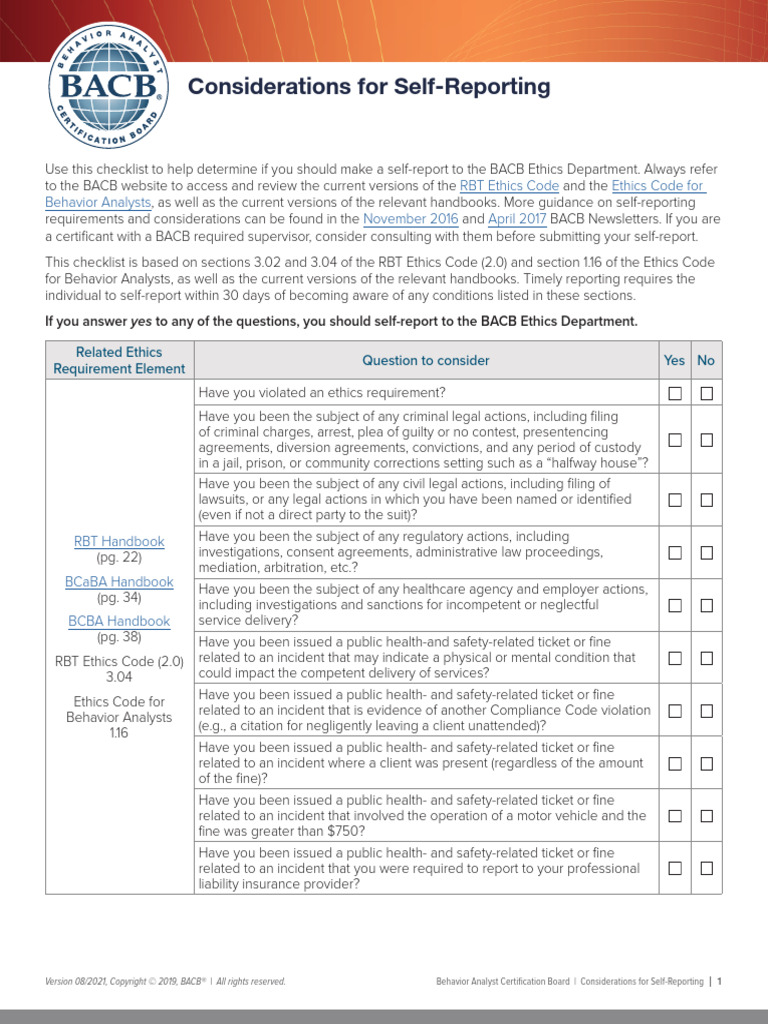 BACB Self-Reporting Guidelines | PDF