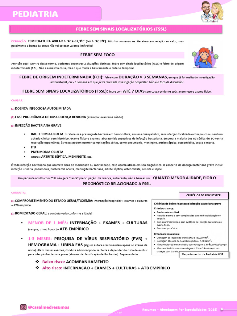 FSSL em Pediatria: Definição e Conduta | PDF | Febre | Infecção