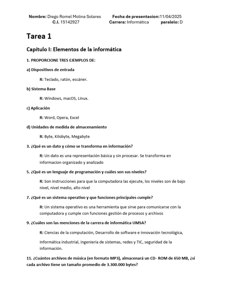 Fundamentos de Informática y Sistemas Numéricos | PDF | Archivo de ...