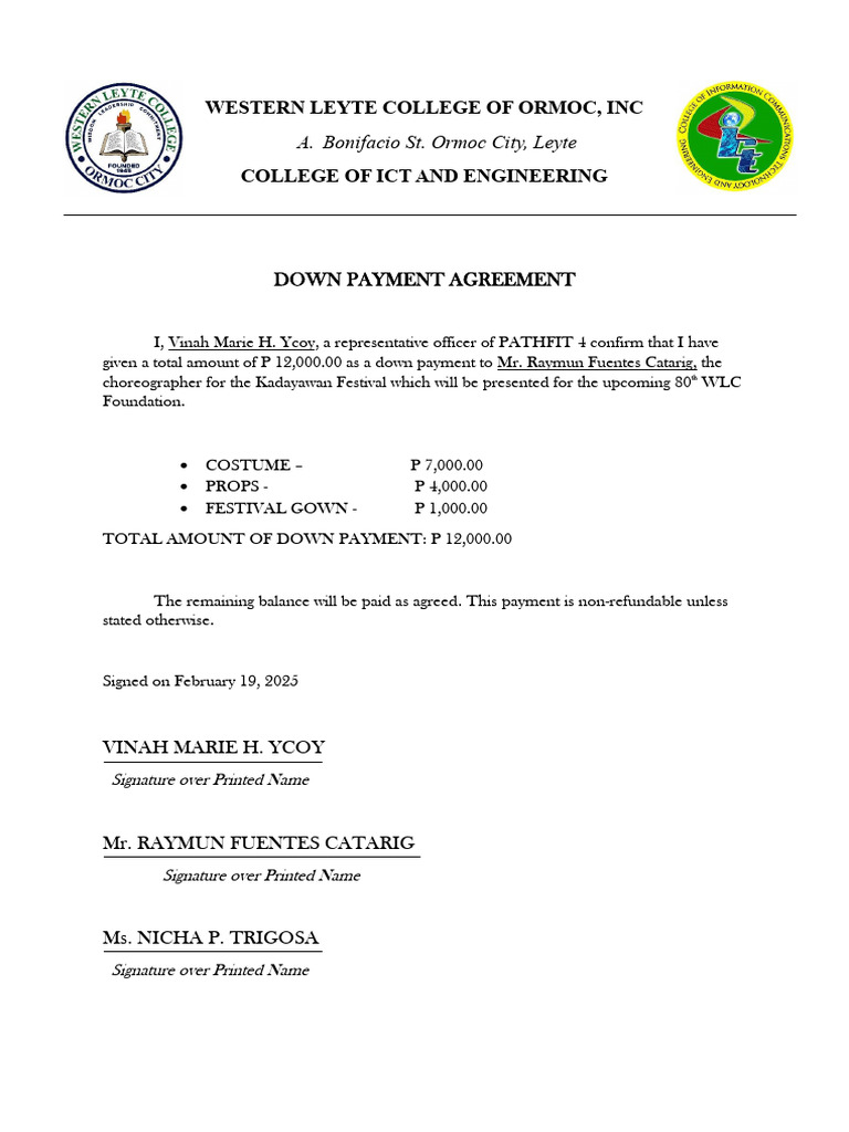Down Payment Agreement | PDF