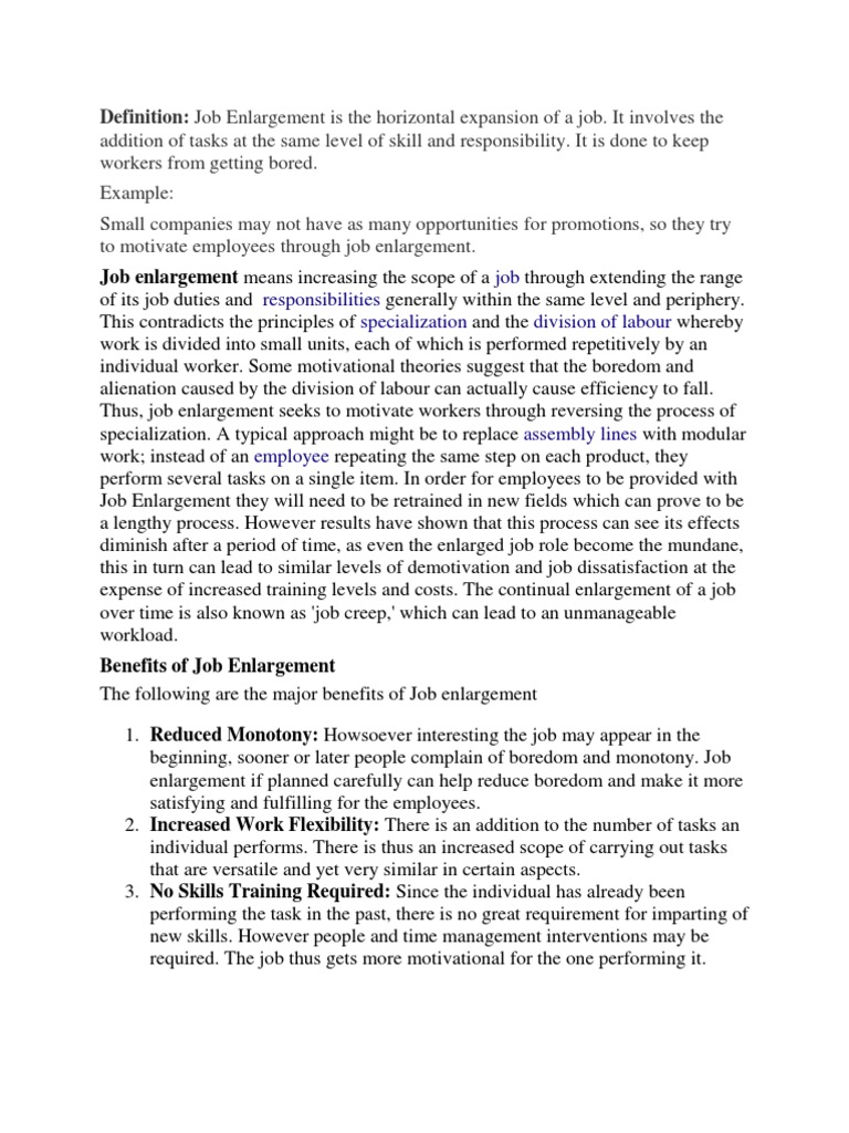 Job Enlargement PDF Systems Psychology Employment