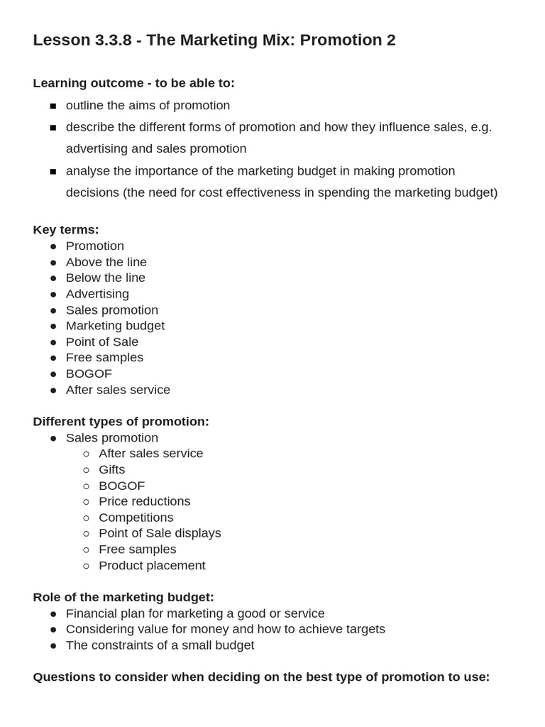 Understanding Promotion in Marketing Mix | PDF