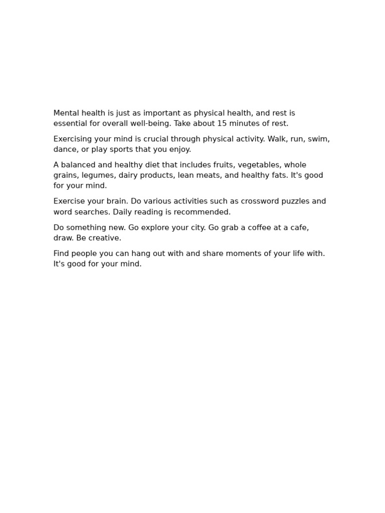 Mental Health Is Just As Important As Physical Health | PDF