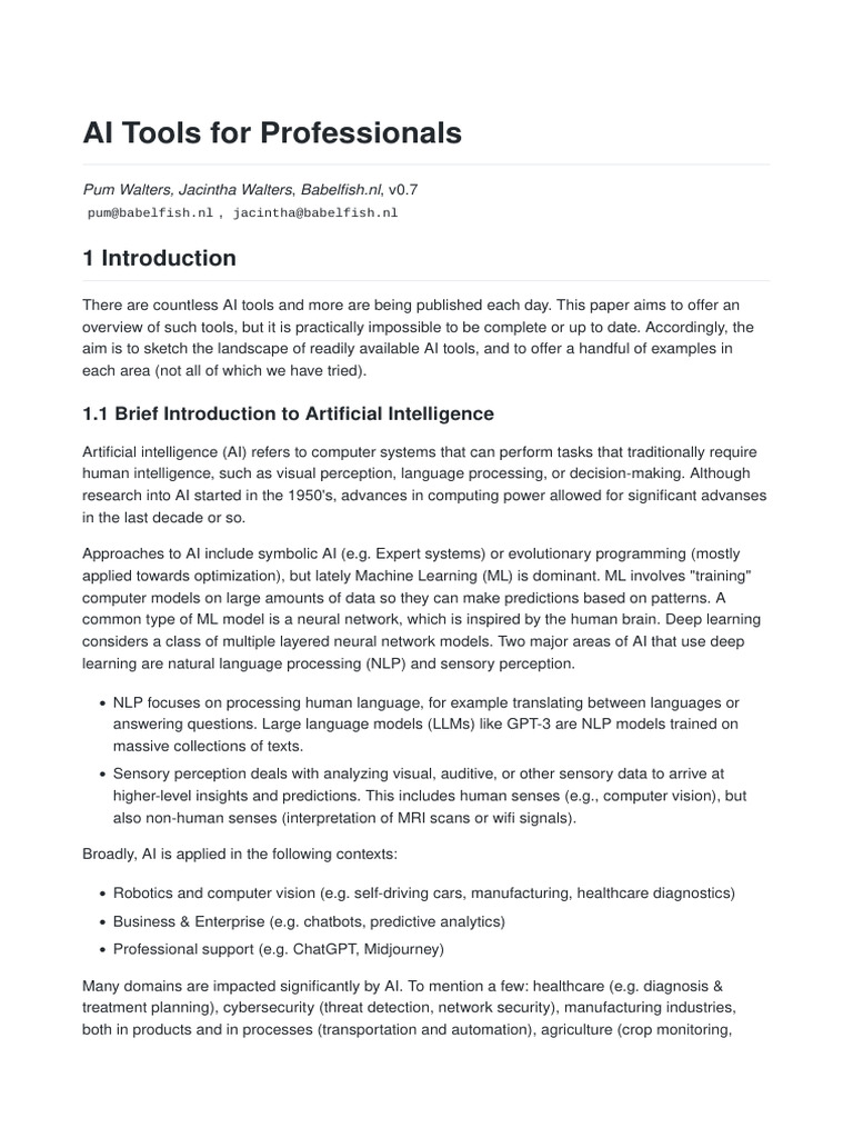 AI Tools For Professionals (Paper) | PDF | Artificial Intelligence ...