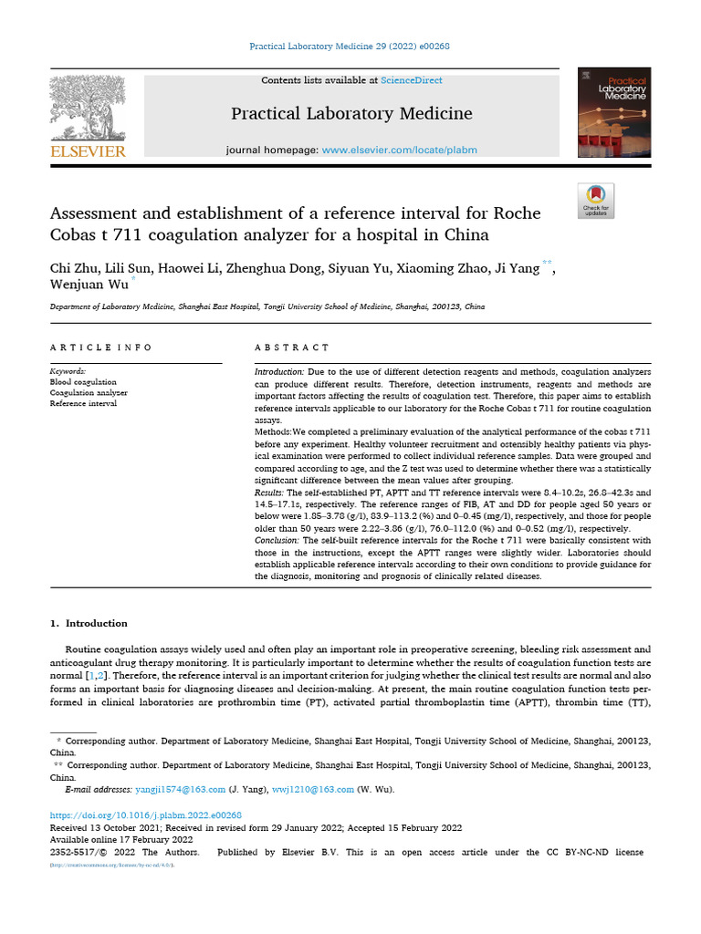 2022 Chi Zu - Assessment and Establishment of Reference Intervals For ...
