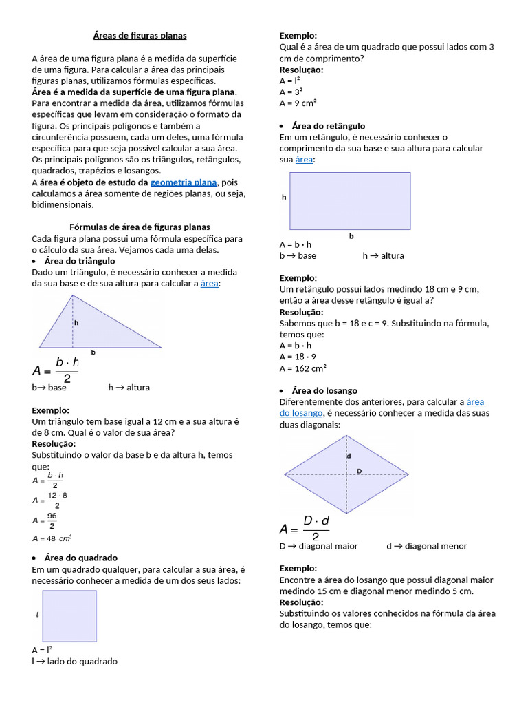 Exercícios Resolvidos: Área de Figuras Planas | PDF | Área | Geometria ...