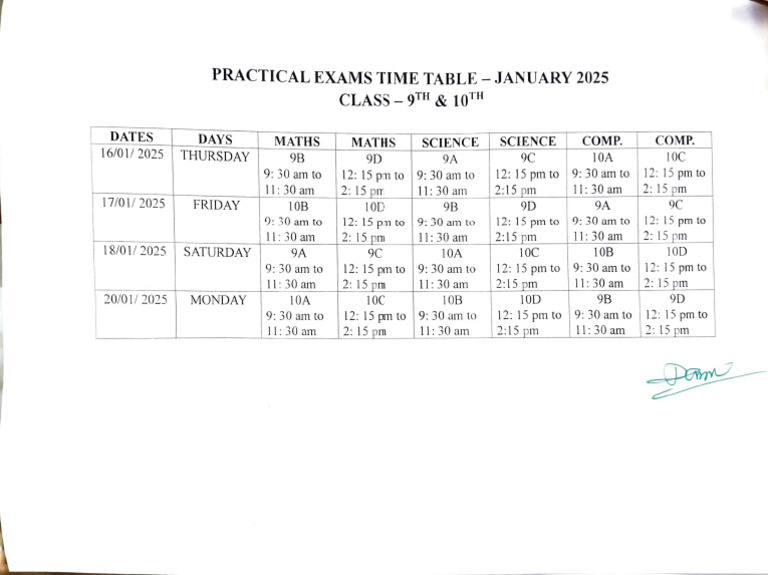 2025 Practical Exam Schedule for 9th & 10th | PDF