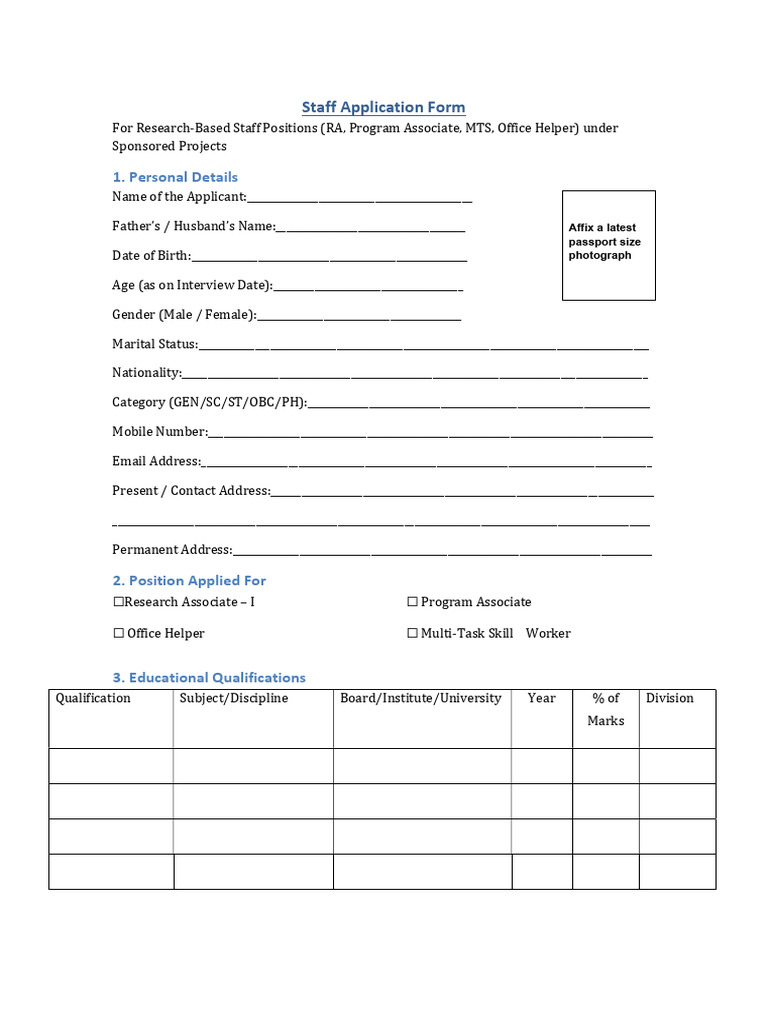Unified Staff Application Form | PDF