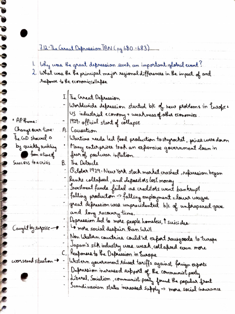 AP World Unit 7 Great Depression Notes | PDF