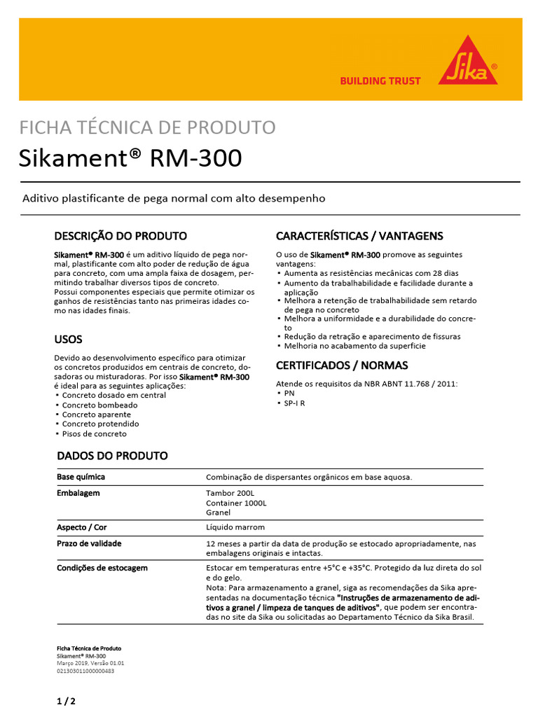 Sikament RM 300 | PDF | Concreto