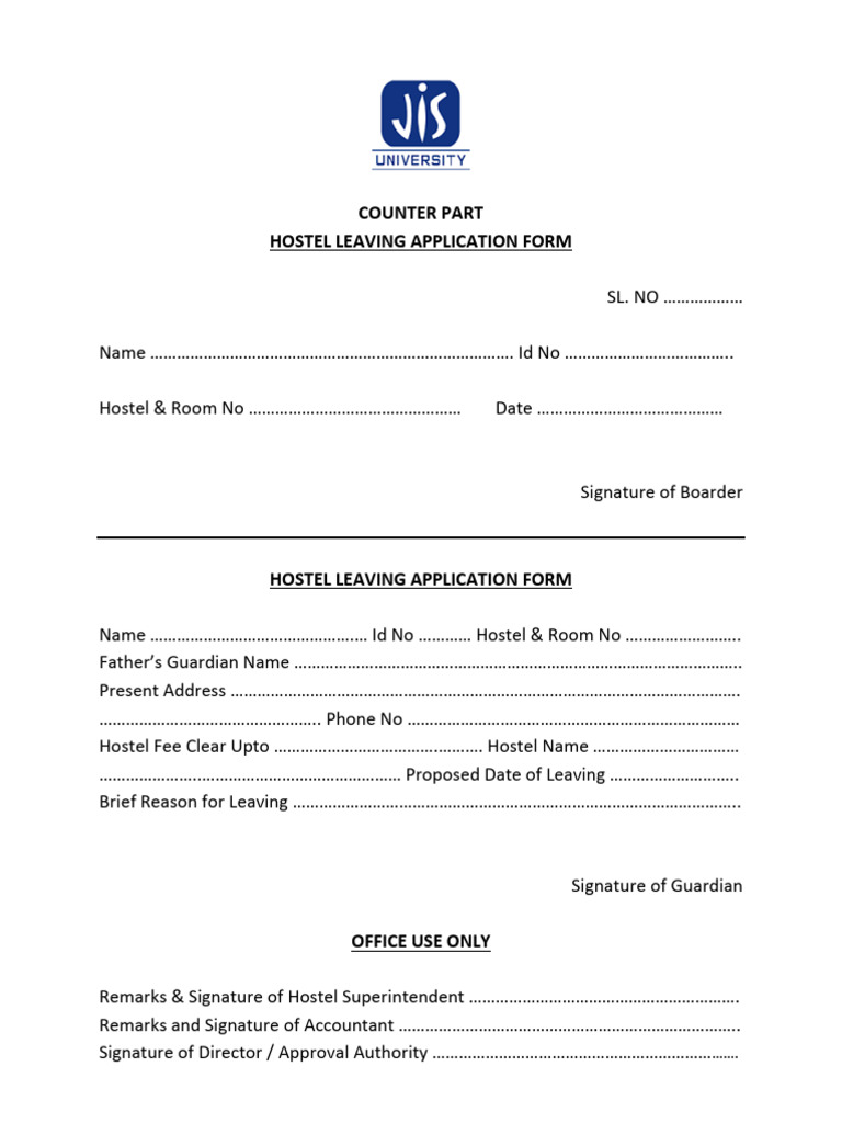 Hostel Leaving Application Form | PDF
