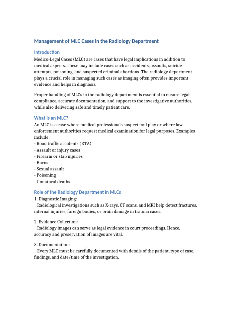 MLC Management in Radiology Department | PDF | Radiology | Medical Imaging