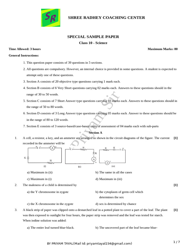 13158science Special Sample Paper 2 | PDF | Chemistry