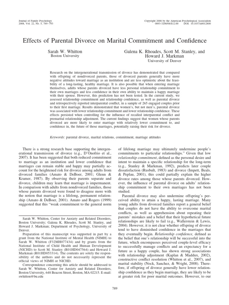 Impact of Parental Divorce on Marriage | PDF | Divorce | Marriage