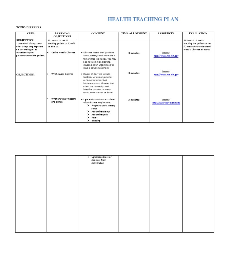 Diarrhea Health Teaching Plan | PDF | Science & Mathematics | Lifestyle