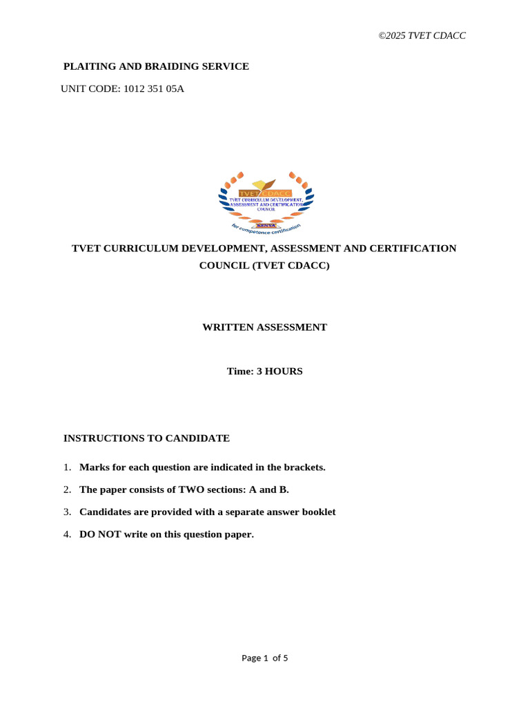 Plaiting and Braiding Assessment Guide | PDF | Braid | Human Hair