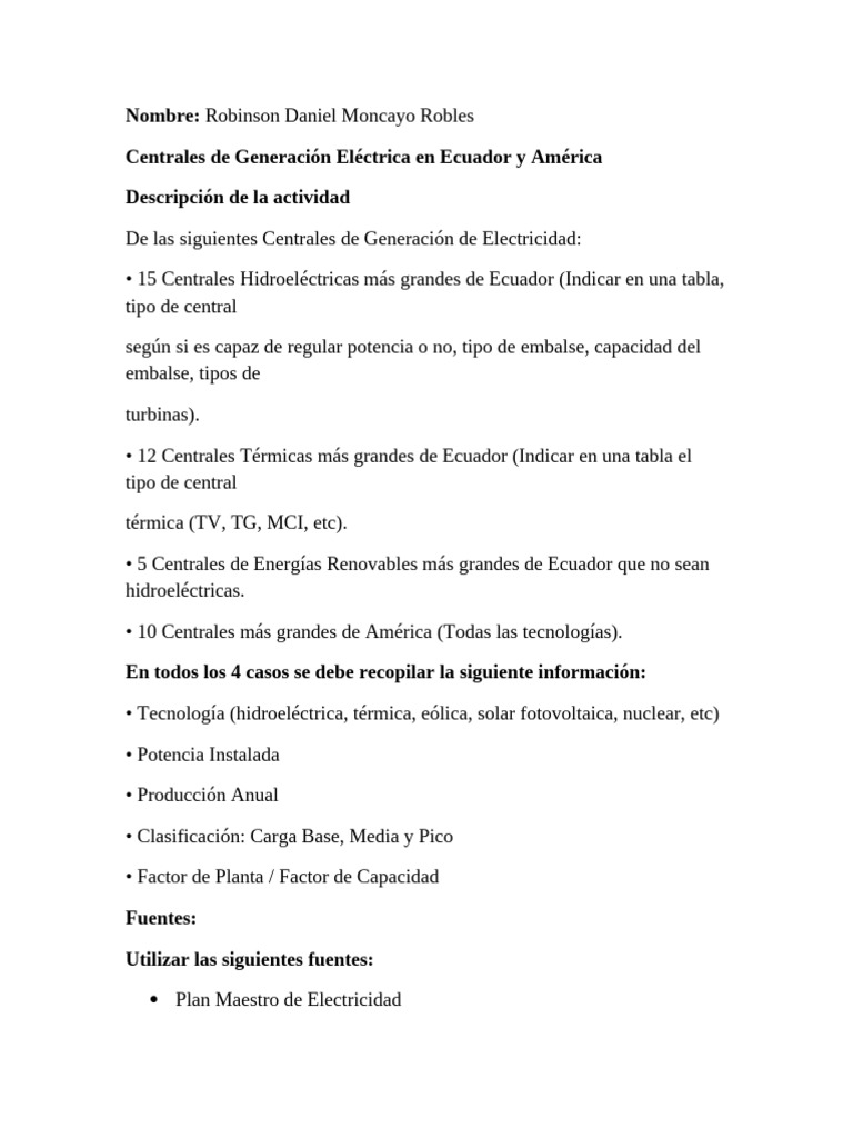 Centrales Eléctricas en Ecuador: Análisis | PDF | Generación eléctrica ...