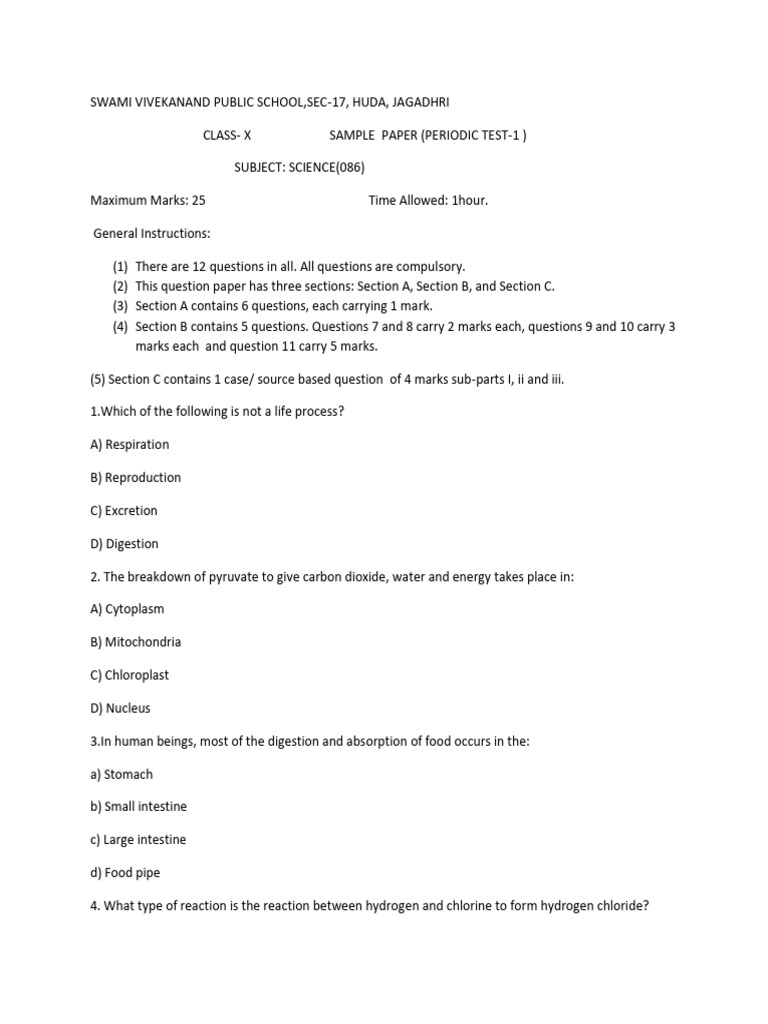 Class X Science Sample Paper 1 | PDF | Mirror | Light