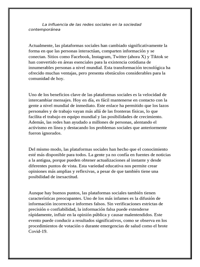 Impacto de las Redes Sociales en la Sociedad | PDF | Internet | Sicología