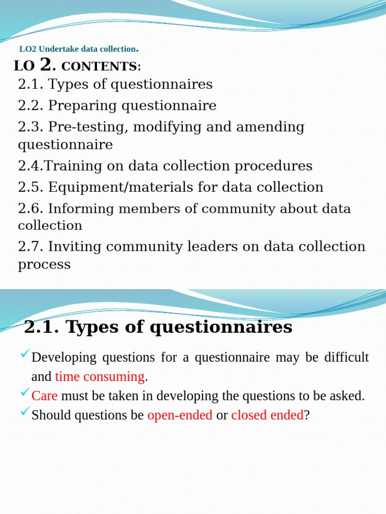 LO2 - Undertake Data Collection. | PDF | Questionnaire | Data