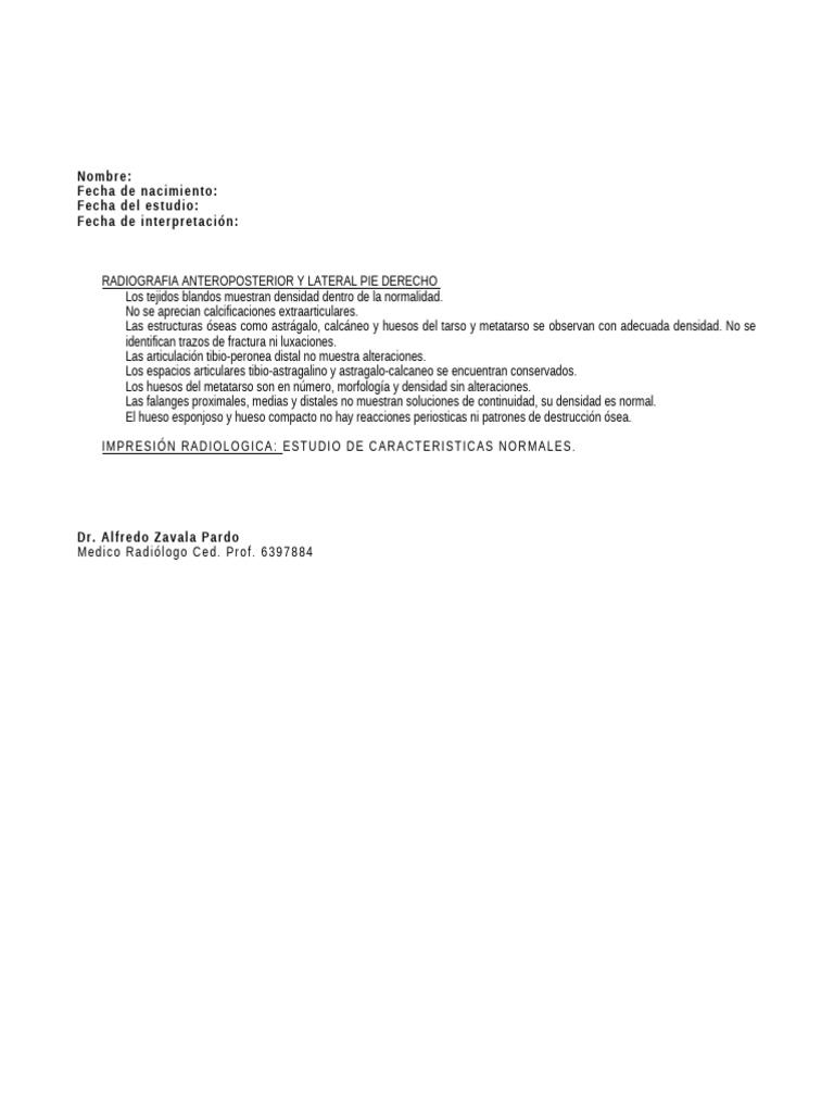 Radiografía Normal del Pie Derecho | PDF