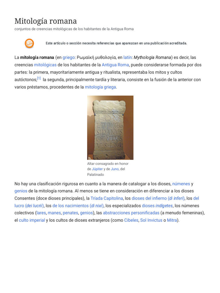 Mitología Romana - Wikipedia, La Enciclopedia Libre | PDF | Mitología ...
