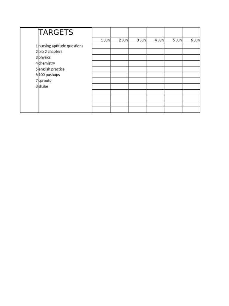 Weekly Study and Fitness Targets | PDF