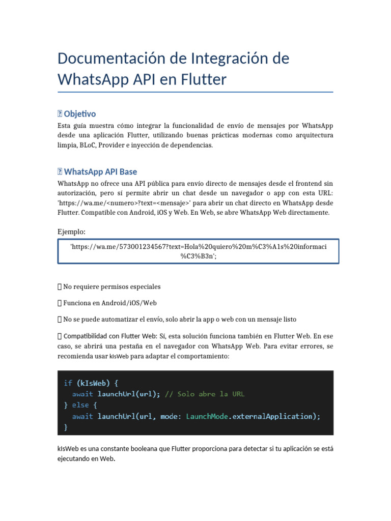 Whatsapp API Flutter Documentacion | PDF