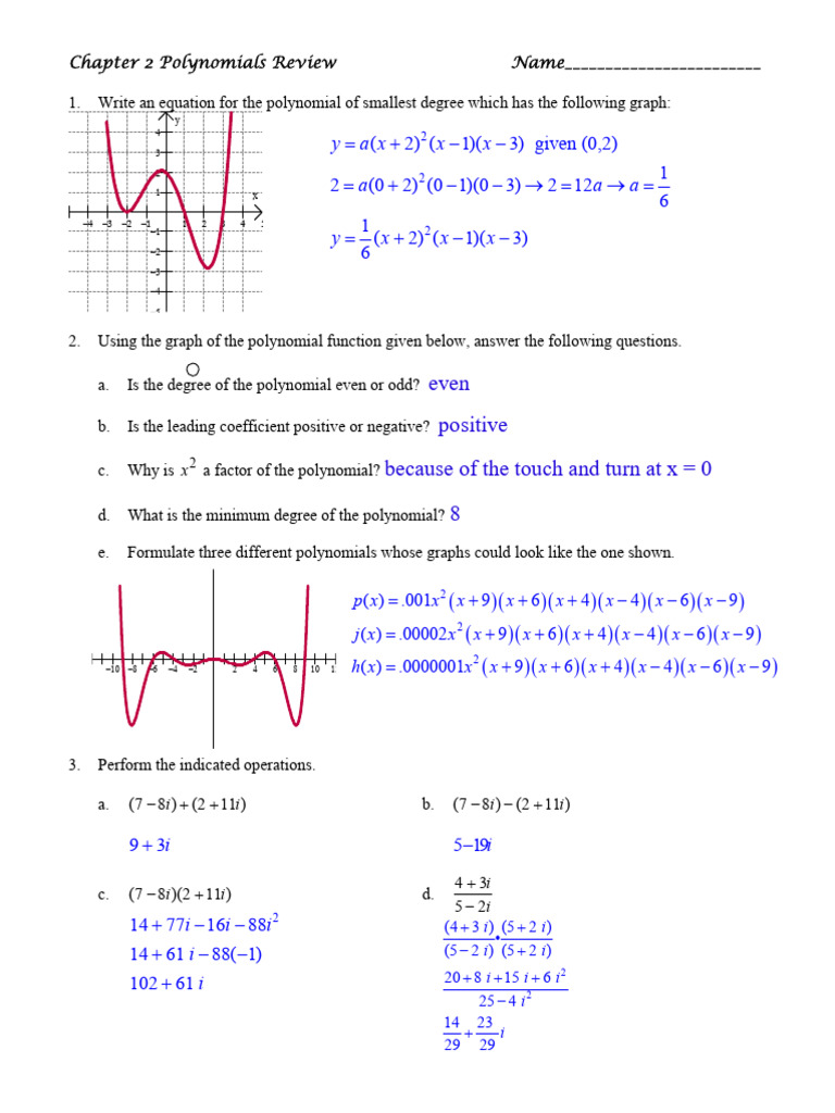Chapter 2 Polynomials Review Problems | PDF | Polynomial | Zero Of A ...
