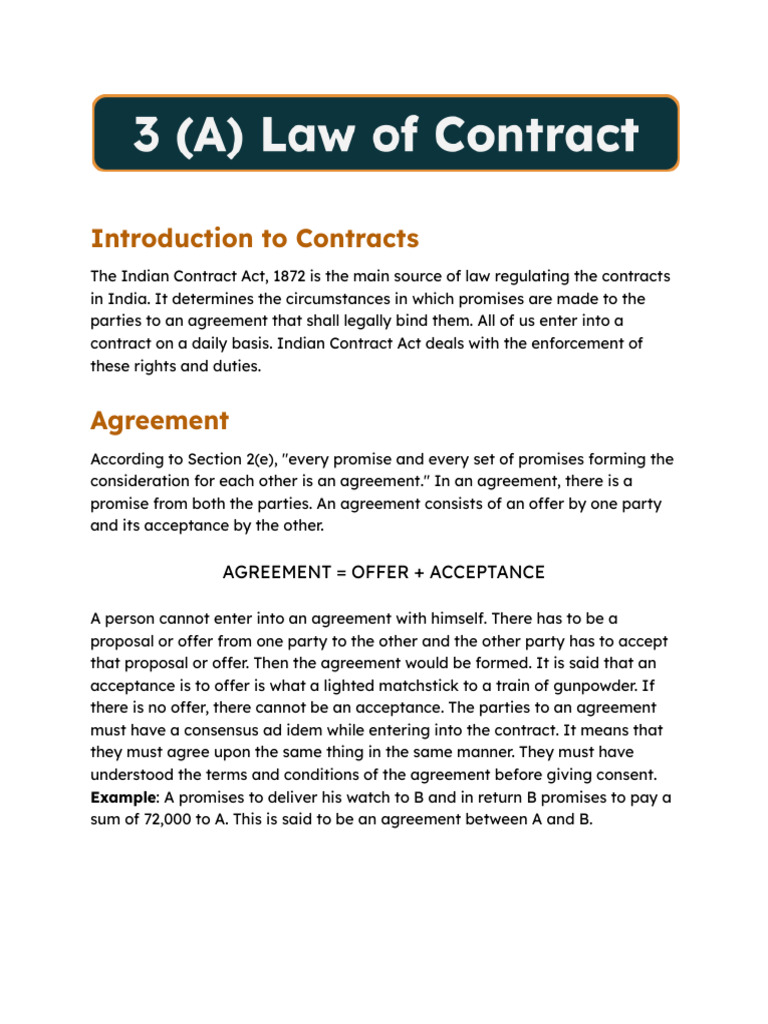 Introduction to Indian Contract Law | PDF | Breach Of Contract | Offer ...