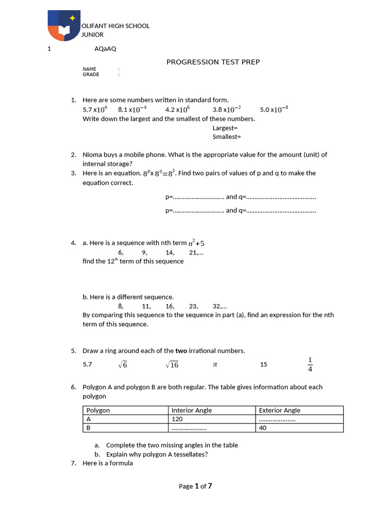 Geometry Test Prep for Junior High | PDF | Area | Numbers