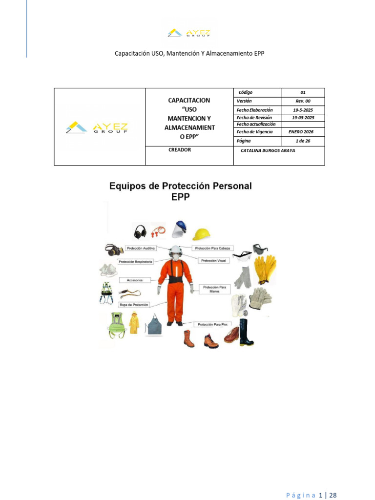 Capacitacion Uso Mantencion y Almacenamiento Epp | PDF | Lentes | Guante