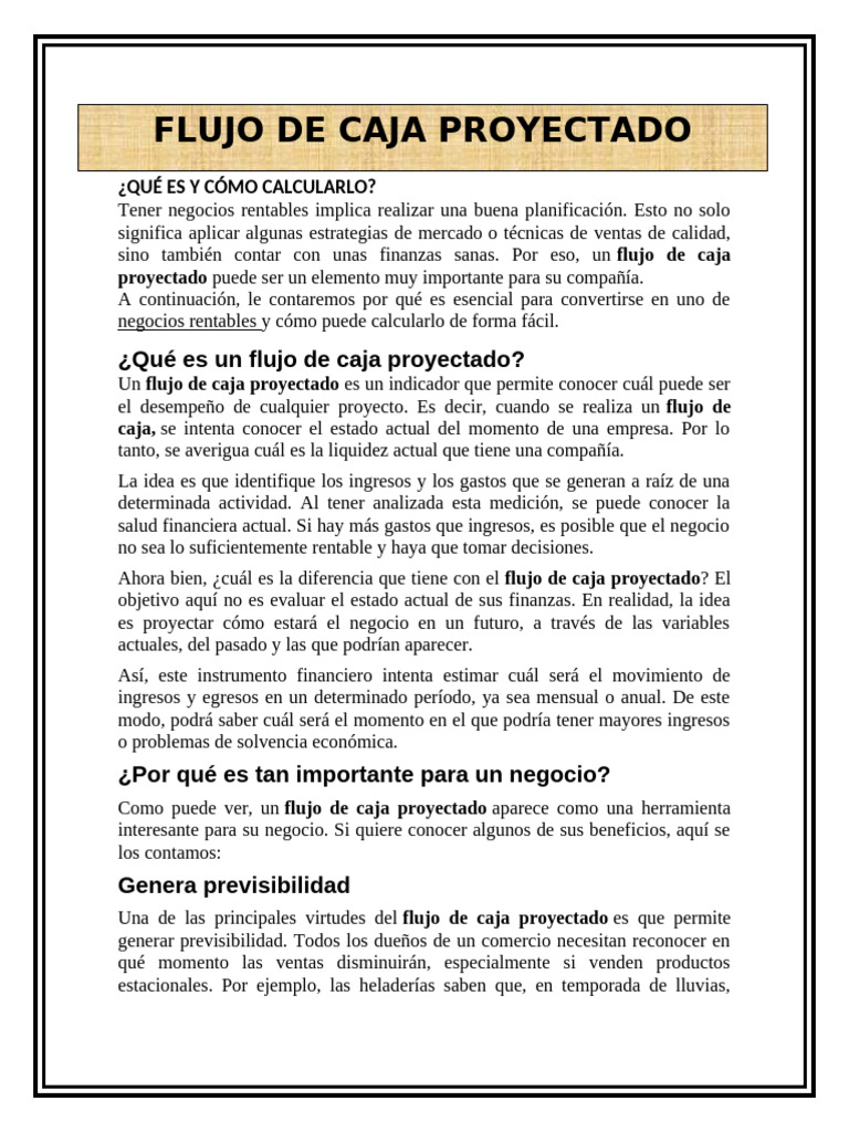 Flujo de Caja Proyectado | PDF | Presupuesto | Flujo de efectivo