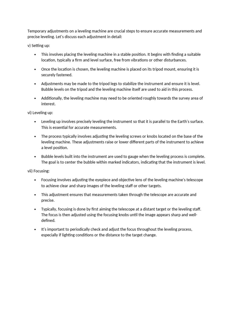 Temporary Adjustments for Leveling Machines | PDF