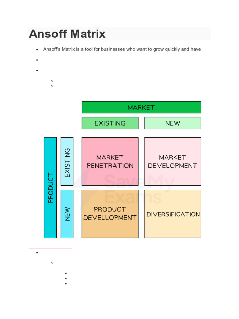Ansoff Matrix for Corporate Growth Strategies | PDF