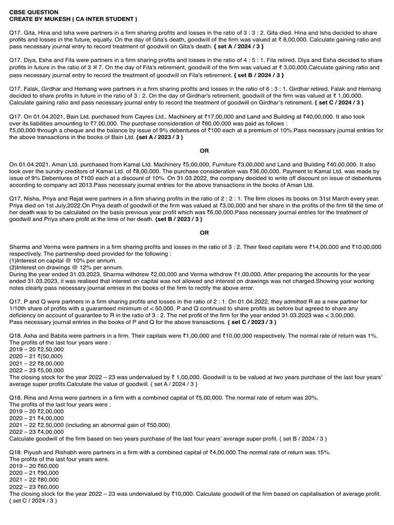 Partnership Goodwill Calculations Guide | PDF | Goodwill (Accounting ...