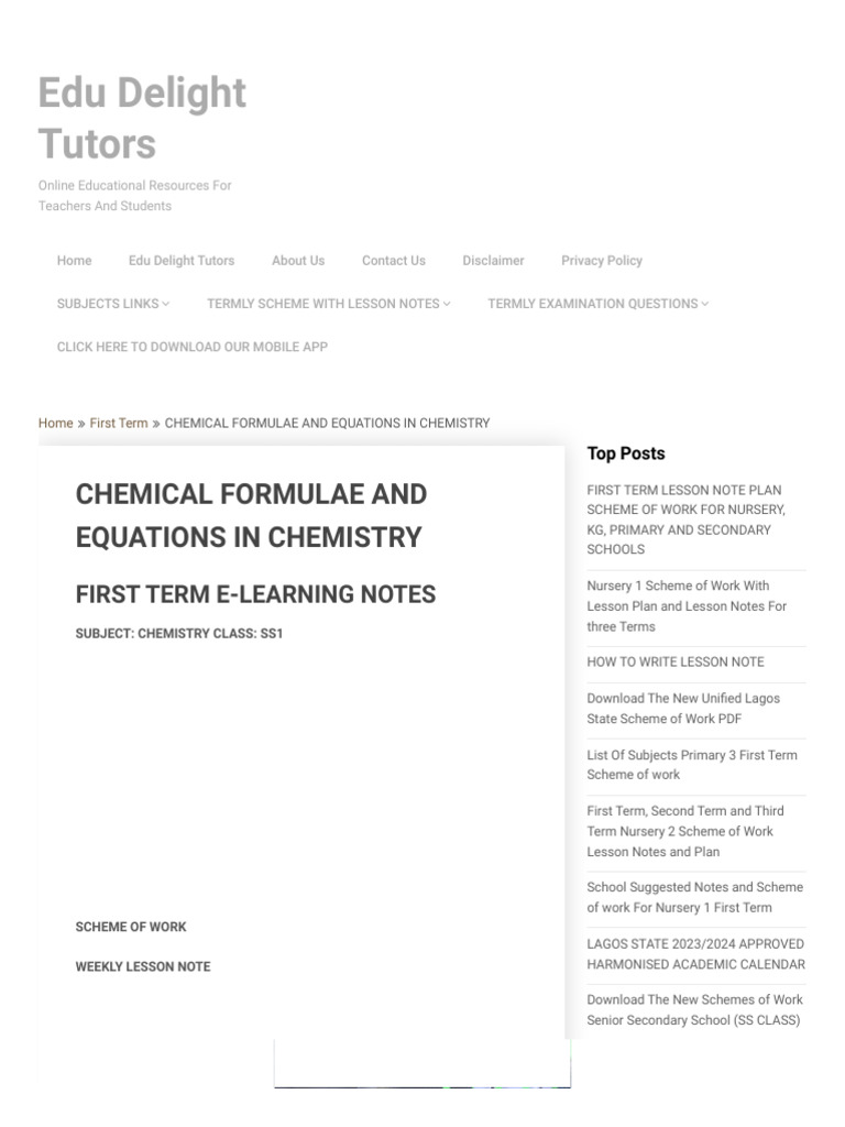 Chem 1-1-5 Chemical Formulae and Equations in Chemistry | PDF ...