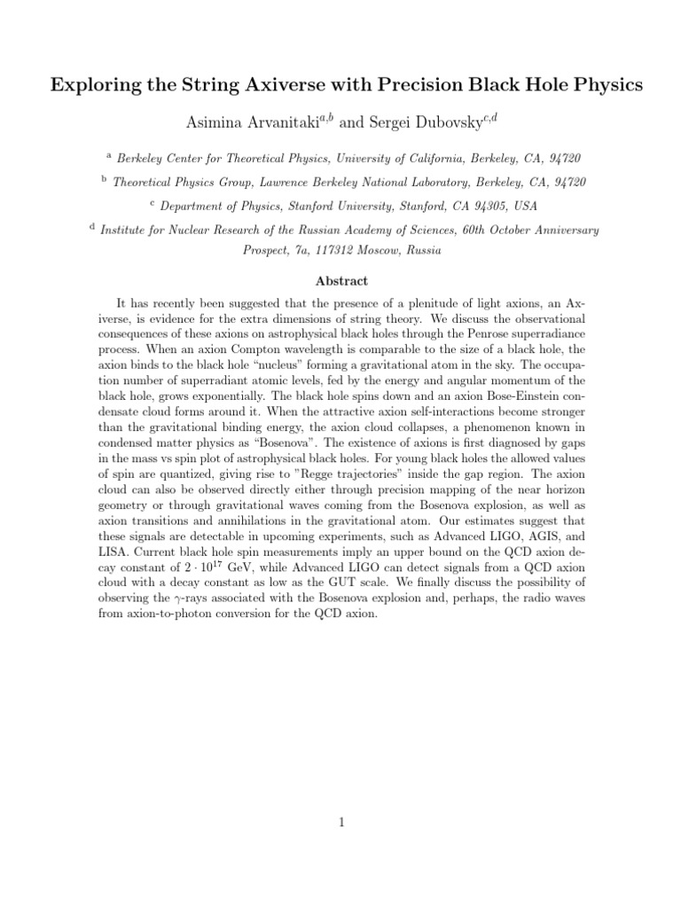 Exploring The String Axiverse With Precision Black Hole Physics | PDF ...