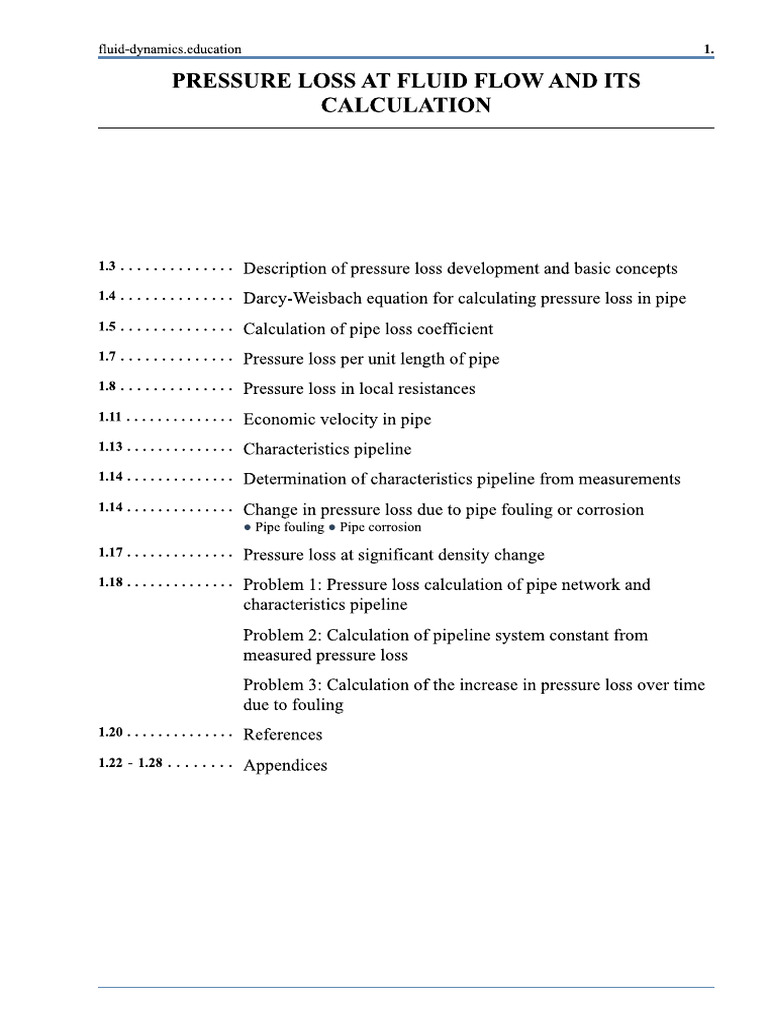 Pressure Loss at Fluid Flow and Its Calculation | PDF