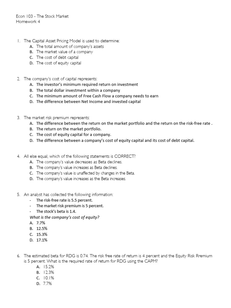 Econ 103 Stock Market Homework Solutions | PDF | Bonds (Finance ...