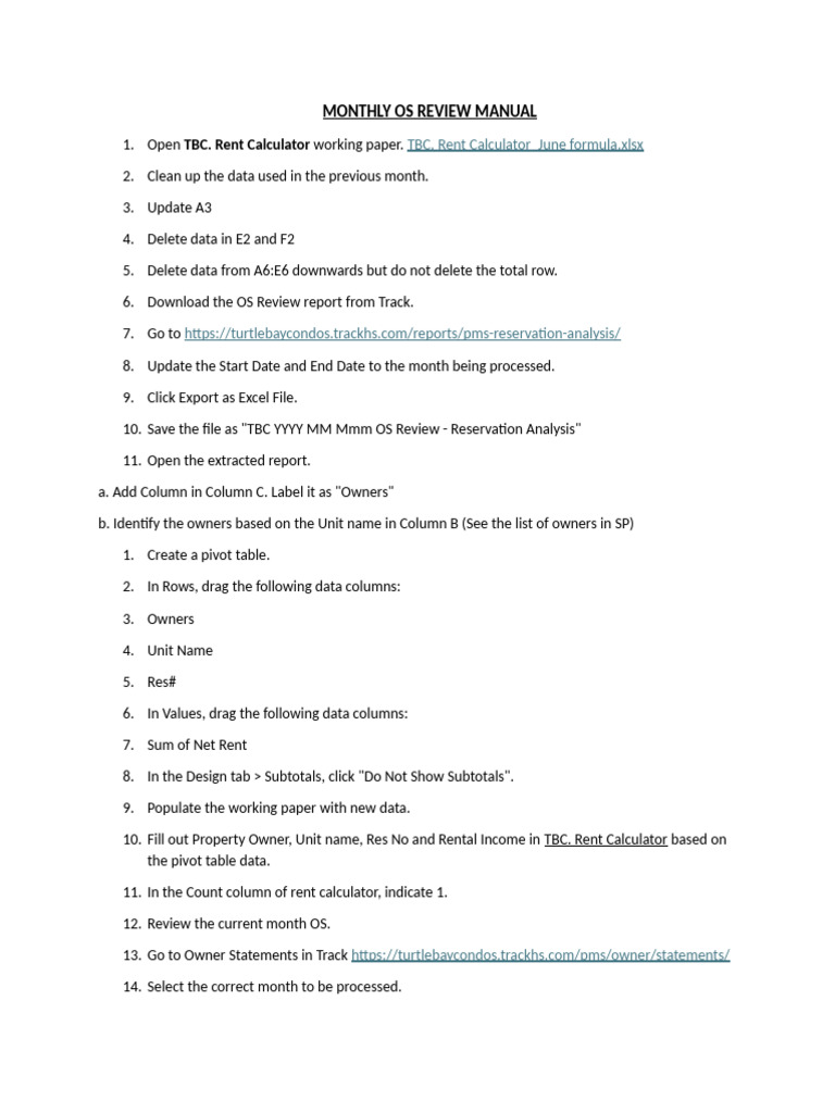 Monthly OS Review Process Guide | PDF | Payments | Taxes