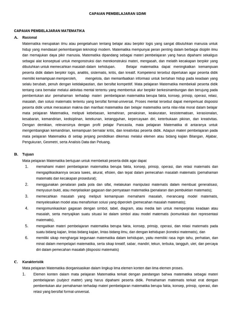 Capaian Pembelajaran Matematika Kelas 3 | PDF